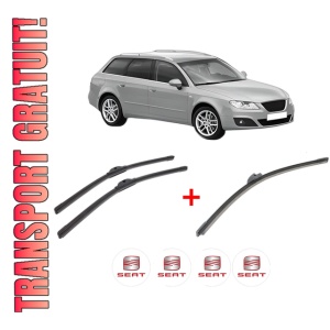 Set 3 stergatoare SEAT EXEO ST (3R5) din 2009 - 2013, pentru parbriz si luneta fata si spate auto, Bosch Aerotwin, din cauciuc siliconat rezistent, 4 Stickere Auto SEAT