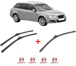 Set 3 stergatoare SEAT EXEO ST (3R5) din 2009 - 2013, pentru parbriz si luneta fata si spate auto, Bosch Aerotwin, din cauciuc siliconat rezistent, 4 Stickere Auto SEAT v7241