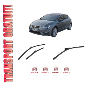 Set 3 stergatoare SEAT LEON Hatchback Van (5F1) din 2017-2018, pentru parbriz si luneta fata si spate auto, Bosch Aerotwin-Aerotwin, din cauciuc siliconat rezistent, 4 Stickere Auto SEAT