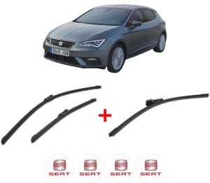 Set 3 stergatoare SEAT LEON Hatchback Van (5F1) din 2017 - 2018, pentru parbriz si luneta fata si spate auto, Bosch Aerotwin, din cauciuc siliconat rezistent, 4 Stickere Auto SEAT v5981