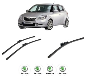 Set 3 stergatoare SKODA FABIA II (542) din 2006-2014, pentru parbriz si luneta fata si spate auto, Bosch Aerotwin-Aerotwin, din cauciuc siliconat rezistent, 4 Stickere Auto SKODA - Img 2