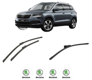 Set 3 stergatoare SKODA KAROQ (NU7, ND7) din 2017-2020, pentru parbriz si luneta fata si spate auto, Bosch Aerotwin-Aerotwin, din cauciuc siliconat rezistent, 4 Stickere Auto SKODA - Img 2