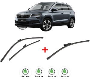 Set 3 stergatoare SKODA KAROQ (NU7, ND7) din 2017, pentru parbriz si luneta fata si spate auto, Valeo Silencio Xtrm, din cauciuc siliconat rezistent, 4 Stickere Auto SKODA v13540