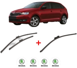 Set 3 stergatoare SKODA RAPID Spaceback (NH1) din 2012 - 2019, pentru parbriz si luneta fata si spate auto, Valeo Silencio Xtrm, din cauciuc siliconat rezistent, 4 Stickere Auto SKODA v13060