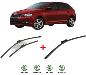 Set 3 stergatoare SKODA RAPID Spaceback (NH1) din 2012 - 2019, pentru parbriz si luneta fata si spate auto, Bosch Aerotwin, din cauciuc siliconat rezistent, 4 Stickere Auto SKODA v4601