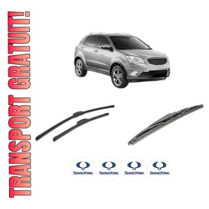 Set 3 stergatoare SSANGYONG KORANDO (CK) din 2010-2015, pentru parbriz si luneta fata si spate auto, Bosch Twin-Aerotwin Retrofit, din cauciuc siliconat rezistent, 4 Stickere Auto SSANGYONG