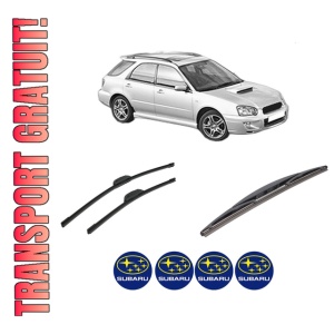 Set 3 stergatoare SUBARU IMPREZA Estate (GG) din 2000-2008, pentru parbriz si luneta fata si spate auto, Bosch Twin-Aerotwin Retrofit, din cauciuc siliconat rezistent, 4 Stickere Auto SUBARU