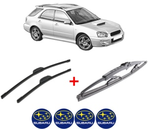 Set 3 stergatoare SUBARU IMPREZA Estate (GG) din 2000 - 2008, pentru parbriz si luneta fata si spate auto, Bosch Twin, din cauciuc siliconat rezistent, 4 Stickere Auto SUBARU v11615