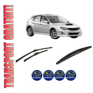 Set 3 stergatoare SUBARU IMPREZA Hatchback (GP_) din 2011-2016, pentru parbriz si luneta fata si spate auto, Bosch Twin-Aerotwin Retrofit, din cauciuc siliconat rezistent, 4 Stickere Auto SUBARU