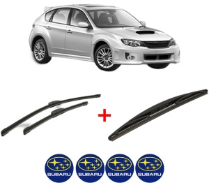 Set 3 stergatoare SUBARU IMPREZA Hatchback (GP_) din 2011 - 2016, pentru parbriz si luneta fata si spate auto, Bosch Twin, din cauciuc siliconat rezistent, 4 Stickere Auto SUBARU v5621