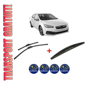 Set 3 stergatoare SUBARU IMPREZA Hatchback (GT_) din 2016, pentru parbriz si luneta fata si spate auto, Bosch Twin, din cauciuc siliconat rezistent, 4 Stickere Auto SUBARU