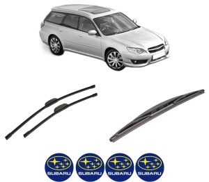 Set 3 stergatoare SUBARU LEGACY IV Estate (BP) din 2003-2009, pentru parbriz si luneta fata si spate auto, Bosch Twin-Aerotwin Retrofit, din cauciuc siliconat rezistent, 4 Stickere Auto SUBARU - Img 2
