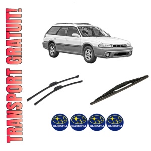 Set 3 stergatoare SUBARU LEGACY OUTBACK (BG) din 1996-1999, pentru parbriz si luneta fata si spate auto, Bosch Twin-Aerotwin Retrofit, din cauciuc siliconat rezistent, 4 Stickere Auto SUBARU