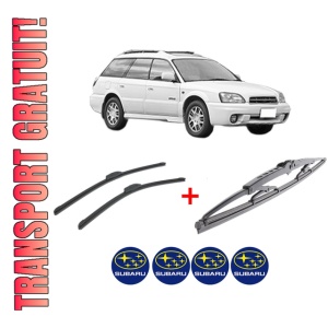 Set 3 stergatoare SUBARU OUTBACK (BE, BH) din 2000 - 2003, pentru parbriz si luneta fata si spate auto, Bosch Twin, din cauciuc siliconat rezistent, 4 Stickere Auto SUBARU