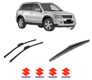 Set 3 stergatoare SUZUKI GRAND VITARA II (JT, TE, TD) din 2005-2015, pentru parbriz si luneta fata si spate auto, Bosch Twin-Aerotwin Retrofit, din cauciuc siliconat rezistent, 4 Stickere Auto SUZUKI - Img 2