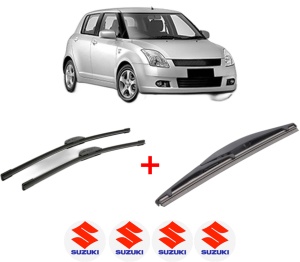 Set 3 stergatoare SUZUKI SWIFT III (MZ, EZ) din 2005 - 2015, pentru parbriz si luneta fata si spate auto, Bosch Twin, din cauciuc siliconat rezistent, 4 Stickere Auto SUZUKI v4416