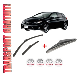 Set 3 stergatoare TOYOTA AURIS (_E18_) din 2012 - 2018, pentru parbriz si luneta fata si spate auto, Bosch Twin, din cauciuc siliconat rezistent, 4 Stickere Auto TOYOTA