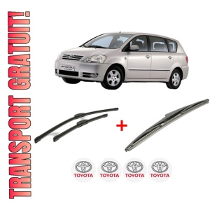 Set 3 stergatoare TOYOTA AVENSIS VERSO (_M2_) din 2001 - 2010, pentru parbriz si luneta fata si spate auto, Bosch Twin, din cauciuc siliconat rezistent, 4 Stickere Auto TOYOTA