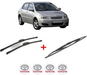 Set 3 stergatoare TOYOTA COROLLA (_E12_) din 2001 - 2007, pentru parbriz si luneta fata si spate auto, Bosch Twin, din cauciuc siliconat rezistent, 4 Stickere Auto TOYOTA v9041
