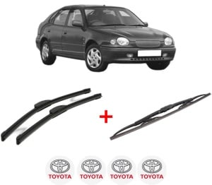 Set 3 stergatoare TOYOTA COROLLA Liftback (_E11_) din 1997 - 2002, pentru parbriz si luneta fata si spate auto, Bosch Twin, din cauciuc siliconat rezistent, 4 Stickere Auto TOYOTA v9161