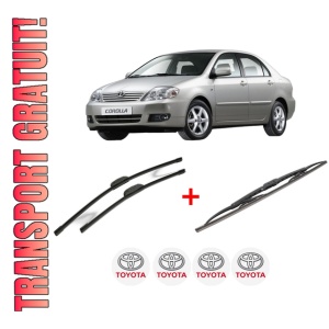 Set 3 stergatoare TOYOTA COROLLA Saloon (_E12_) din 2001 - 2008, pentru parbriz si luneta fata si spate auto, Bosch Twin, din cauciuc siliconat rezistent, 4 Stickere Auto TOYOTA