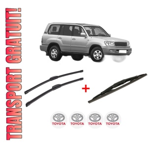 Set 3 stergatoare TOYOTA LAND CRUISER 100 (_J1_) din 1998 - 2007, pentru parbriz si luneta fata si spate auto, Bosch Twin, din cauciuc siliconat rezistent, 4 Stickere Auto TOYOTA
