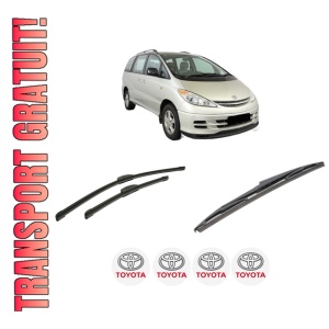 Set 3 stergatoare TOYOTA PREVIA III (_R2_, _R5_) din 2005, pentru parbriz si luneta fata si spate auto, Bosch Twin-Aerotwin Retrofit, din cauciuc siliconat rezistent, 4 Stickere Auto TOYOTA