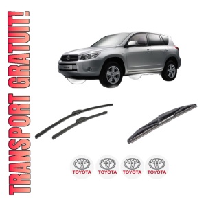 Set 3 stergatoare TOYOTA RAV 4 III (_A3_) din 2005-2013, pentru parbriz si luneta fata si spate auto, Bosch Twin-Aerotwin Retrofit, din cauciuc siliconat rezistent, 4 Stickere Auto TOYOTA