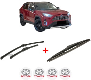 Set 3 stergatoare TOYOTA RAV 4 V (_A5_, _H5_) din 2018, pentru parbriz si luneta fata si spate auto, Bosch Twin, din cauciuc siliconat rezistent, 4 Stickere Auto TOYOTA v3641