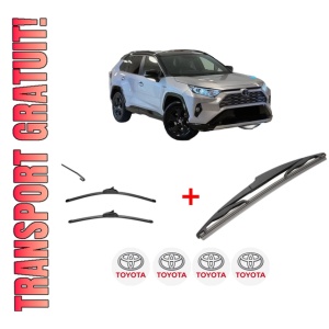 Set 3 stergatoare TOYOTA RAV 4 V VAN (_A5_, _H5_) din 2018, pentru parbriz si luneta fata si spate auto, Valeo Silencio, din cauciuc siliconat rezistent, 4 Stickere Auto TOYOTA