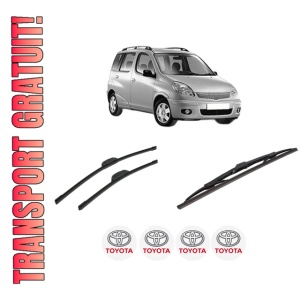 Set 3 stergatoare TOYOTA YARIS VERSO (_P2_) din 1999-2005, pentru parbriz si luneta fata si spate auto, Bosch Twin-Aerotwin Retrofit, din cauciuc siliconat rezistent, 4 Stickere Auto TOYOTA