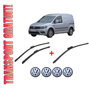 Set 3 stergatoare Volkswagen CADDY ALLTRACK IV Box Body/MPV (SAA) din 2015 - 2020, pentru parbriz si luneta fata si spate auto, Bosch Aerotwin, din cauciuc siliconat rezistent, 4 Stickere Auto VW