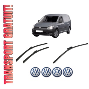 Set 3 stergatoare Volkswagen CADDY IV MPV (SAB, SAJ) din 2015-2020, pentru parbriz si luneta fata si spate auto, Bosch Aerotwin-Aerotwin, din cauciuc siliconat rezistent, 4 Stickere Auto Volkswagen