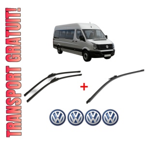 Set 3 stergatoare Volkswagen CRAFTER 30-35 Bus (2E_) din 2006 - 2016, pentru parbriz si luneta fata si spate auto, Bosch Aerotwin, din cauciuc siliconat rezistent, 4 Stickere Auto VW