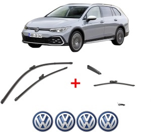 Set 3 stergatoare Volkswagen GOLF ALLTRACK VIII (CG5) din 2020 - 2024, pentru parbriz si luneta fata si spate auto, Valeo Silencio, din cauciuc siliconat rezistent, 4 Stickere Auto VW v11975