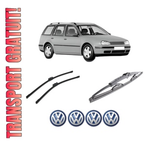 Set 3 stergatoare Volkswagen GOLF IV Variant (1J5) din 1999-2006, pentru parbriz si luneta fata si spate auto, Bosch Twin-Aerotwin, din cauciuc siliconat rezistent, 4 Stickere Auto Volkswagen