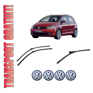 Set 3 stergatoare Volkswagen GOLF PLUS Van (521) din 2009-2014, pentru parbriz si luneta fata si spate auto, Bosch Aerotwin-Aerotwin, din cauciuc siliconat rezistent, 4 Stickere Auto Volkswagen