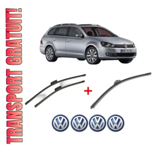 Set 3 stergatoare Volkswagen GOLF VAN VI Variant (AJ5) din 2009 - 2014, pentru parbriz si luneta fata si spate auto, Bosch Aerotwin, din cauciuc siliconat rezistent, 4 Stickere Auto VW