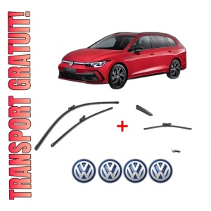 Set 3 stergatoare Volkswagen GOLF VIII Variant (CG5, DB5) din 2020 - 2024, pentru parbriz si luneta fata si spate auto, Valeo Silencio, din cauciuc siliconat rezistent, 4 Stickere Auto VW