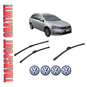 Set 3 stergatoare Volkswagen PASSAT B7 Estate Van (365) din 2010-2014, pentru parbriz si luneta fata si spate auto, Bosch Aerotwin-Aerotwin, din cauciuc siliconat rezistent, 4 Stickere Auto Volkswagen