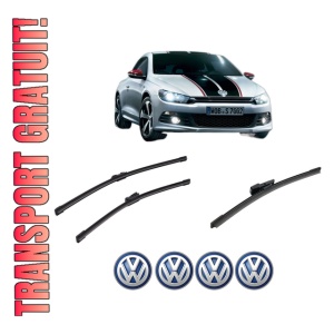 Set 3 stergatoare Volkswagen SCIROCCO Van (137) din 2009-2014, pentru parbriz si luneta fata si spate auto, Bosch Aerotwin-Aerotwin, din cauciuc siliconat rezistent, 4 Stickere Auto Volkswagen