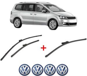 Set 3 stergatoare Volkswagen SHARAN (7N1, 7N2) din 2010 - 2022, pentru parbriz si luneta fata si spate auto, Valeo Silencio Xtrm, din cauciuc siliconat rezistent, 4 Stickere Auto VW v13480