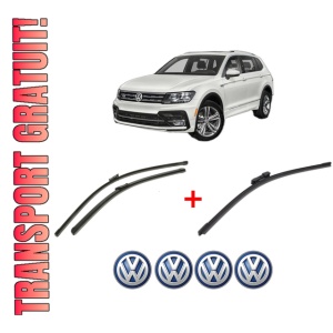 Set 3 stergatoare Volkswagen TIGUAN (AD1, AX1) din 2016 - 2024, pentru parbriz si luneta fata si spate auto, Bosch Aerotwin, din cauciuc siliconat rezistent, 4 Stickere Auto VW