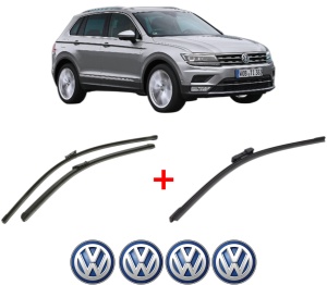 Set 3 stergatoare Volkswagen TIGUAN SUV Van (AD1) din 2016 - 2020, pentru parbriz si luneta fata si spate auto, Bosch Aerotwin, din cauciuc siliconat rezistent, 4 Stickere Auto VW v3341