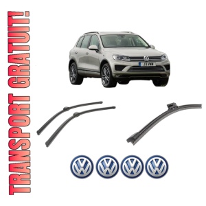 Set 3 stergatoare Volkswagen TOUAREG (7P5, 7P6) din 2010-2018, pentru parbriz si luneta fata si spate auto, Bosch Aerotwin-Aerotwin, din cauciuc siliconat rezistent, 4 Stickere Auto Volkswagen