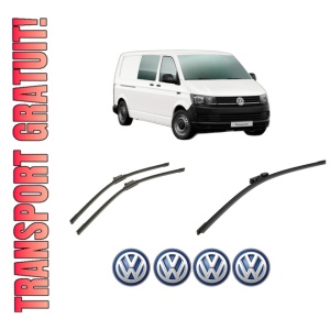 Set 3 stergatoare Volkswagen TRANSPORTER T6 / CARAVELLE T6 Bus (SGB, SGJ, SHB, SHJ) din 2015-2024, pentru parbriz si luneta fata si spate auto, Bosch Aerotwin-Aerotwin, din cauciuc siliconat rezistent, 4 Stickere Auto Volkswagen