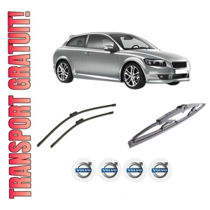 Set 3 stergatoare VOLVO C30 (533) din 2006-2012, pentru parbriz si luneta fata si spate auto, Bosch Twin-Aerotwin, din cauciuc siliconat rezistent, 4 Stickere Auto VOLVO