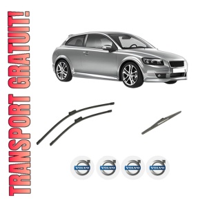 Set 3 stergatoare VOLVO C30 (533) din 2006-2012, pentru parbriz si luneta fata si spate auto, Bosch Twin-Aerotwin, din cauciuc siliconat rezistent, 4 Stickere Auto VOLVO