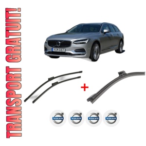 Set 3 stergatoare VOLVO V90 II Estate (235) din 2016 - 2022, pentru parbriz si luneta fata si spate auto, Bosch Aerotwin, din cauciuc siliconat rezistent, 4 Stickere Auto VOLVO