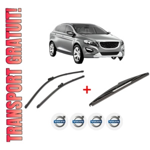 Set 3 stergatoare VOLVO XC60 I SUV (156) din 2008 - 2017, pentru parbriz si luneta fata si spate auto, Valeo Silencio, din cauciuc siliconat rezistent, 4 Stickere Auto VOLVO
